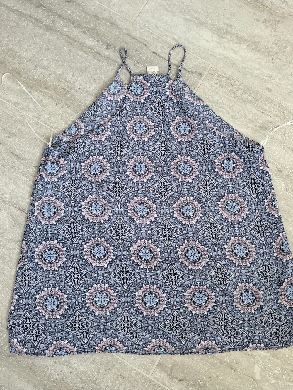 Paper Crane Medallion Print Halter Tank Top Blue Pink Boho Flowy Medium - Picture 6 of 9